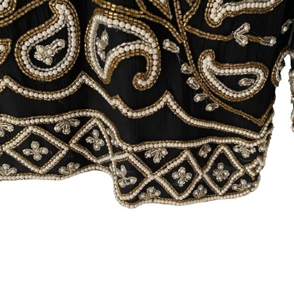 Carolyne Barton Nights Sequin Pearl Beaded Black Silk Lined Blouse size medium - Picture 4 of 13